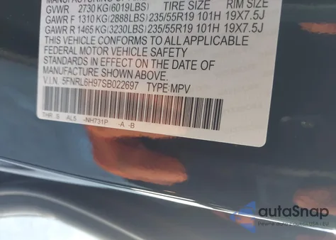 2025 Honda Odyssey Elite from USA, damaged, VIN 5FNRL6H97SB022697